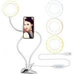 Lampa LED 9 cm ring do telefonu z klipsem Apexel biała USB 