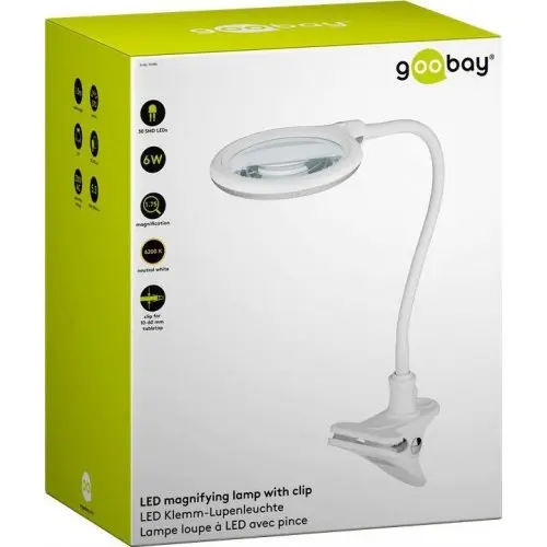 Lampa LUPA kosmetyczna warsztatowa Goobay 100mm 6W 30x LED 570lm z klipsem montażowym
