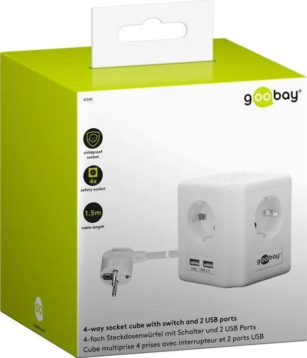 Listwa zasilająca CUBE kostka 4xAC 230V + 2xUSB 1,05A Goobay