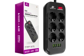 Listwa zasilająca Spacetronik SR-204 6x AC z ładowarką 4x USB 3.4A Auto-id