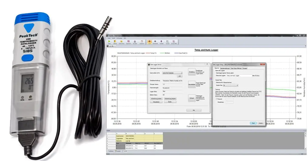 Miernik Temperatury I Wilgotności z USB-Dataloggerem PeakTech 5185