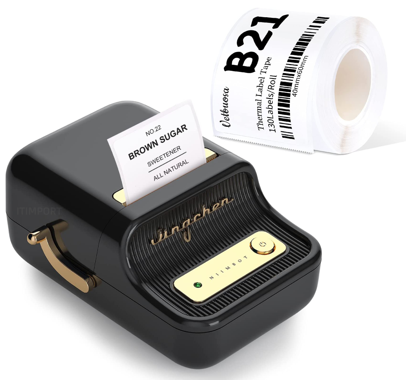 Mini drukarka do etykiet Niimbot B21 (czarna) + naklejki samoprzylepne 50x30 mm 230 szt. białe