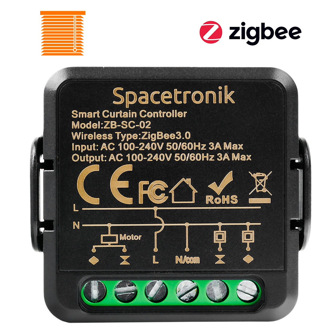 Mini sterownik rolet switch dopuszkowy ZigBee Smart Life Tuya Spacetronik ZB-SC-02 Black