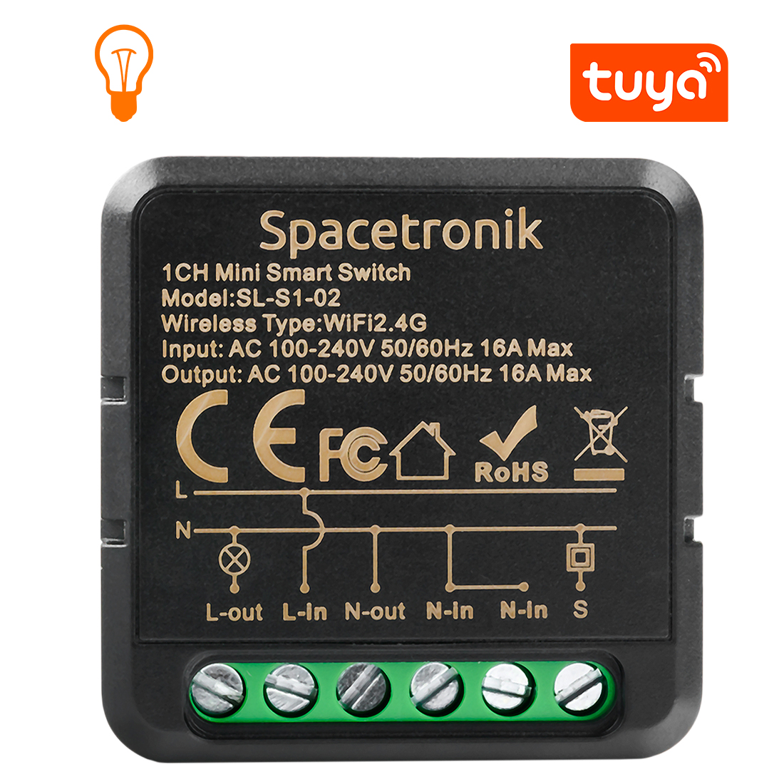 Mini switch światła włącznik Wi-Fi pojedynczy Smart Life Tuya Spacetronik SL-S1-02 Black