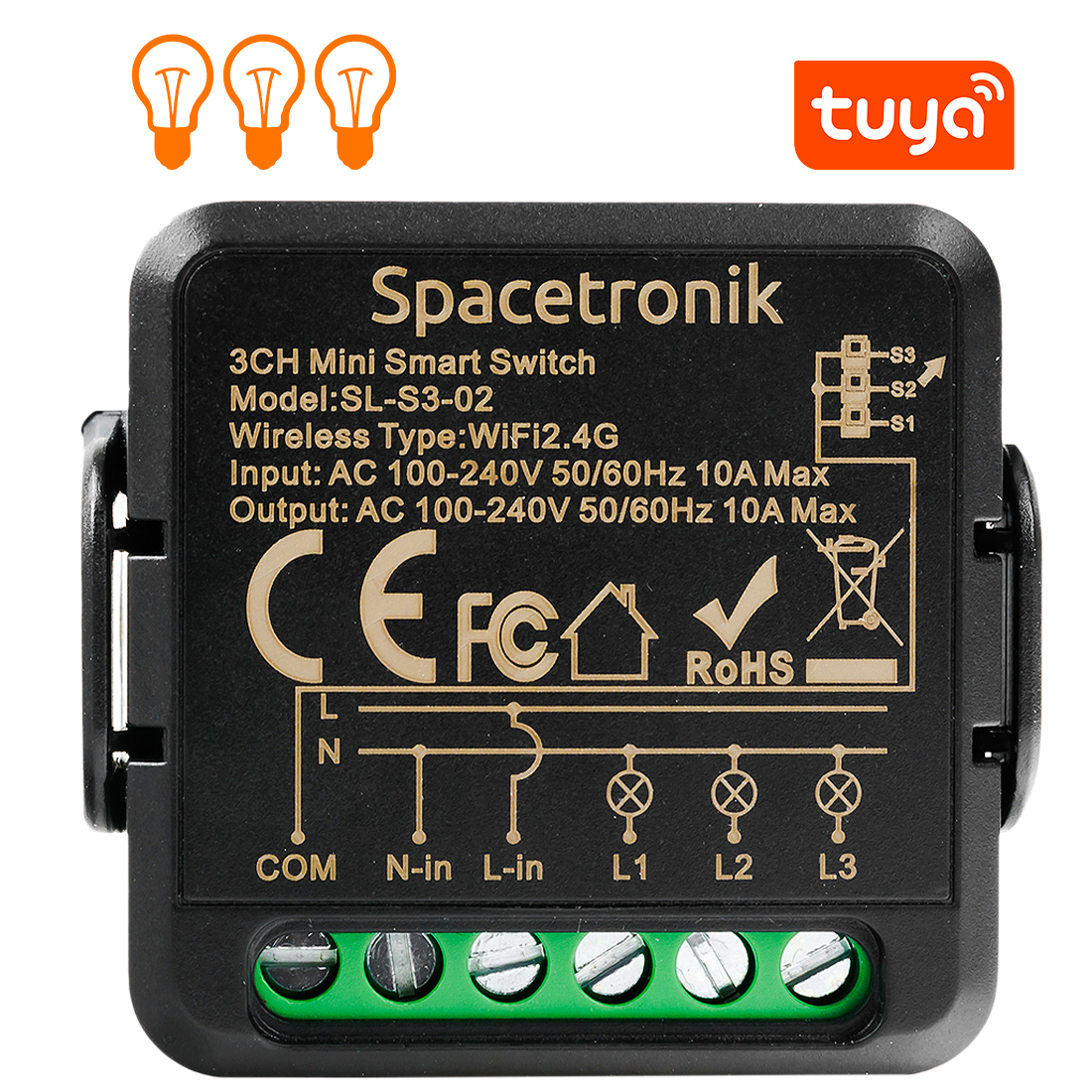 Mini switch światła włącznik Wi-Fi pojedynczy Smart Life Tuya Spacetronik SL-S3-02 Black