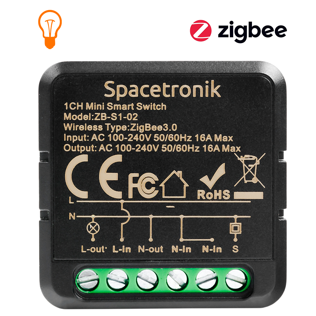 Mini switch światła włącznik ZigBee pojedynczy Smart Life Tuya Spacetronik ZB-S1-02 Black