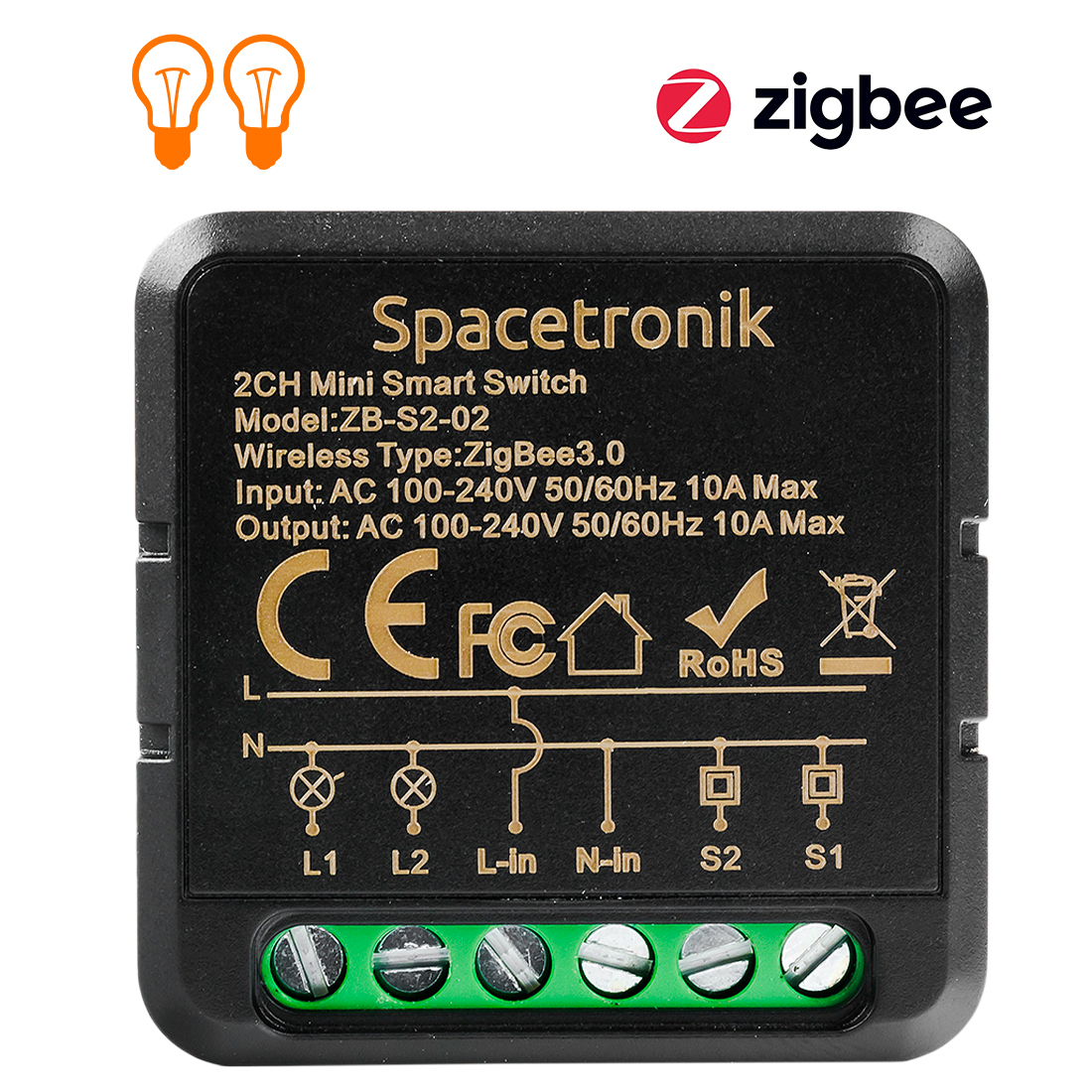 Mini switch światła włącznik ZigBee pojedynczy Smart Life Tuya Spacetronik ZB-S2-02 Black