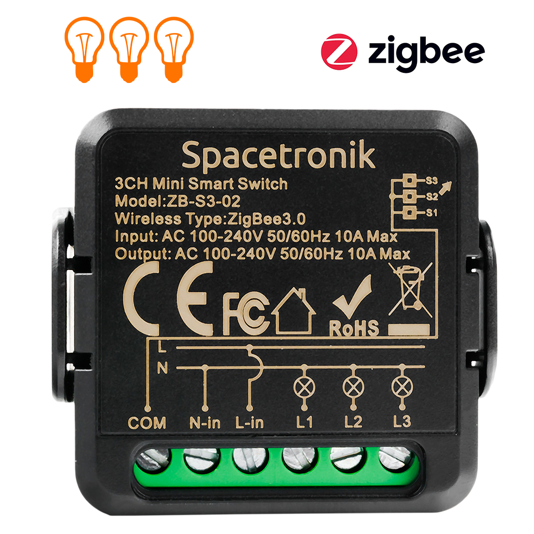 Mini switch światła włącznik ZigBee pojedynczy Smart Life Tuya Spacetronik ZB-S3-02 Black