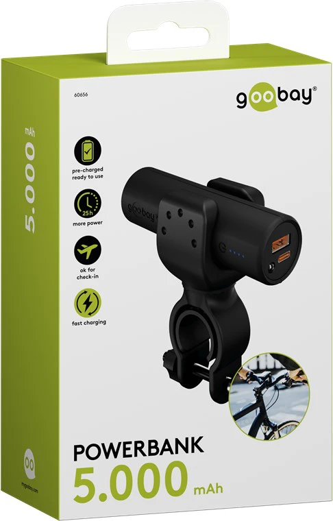 Powerbank na rower z latarką LED i uchwytem Goobay 5000 mAh USB-C PowerDelivery