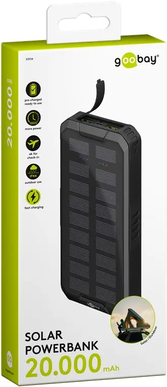 PowerBank z baterią solarną Goobay USB USB-C Fast Charge 20000 mAh