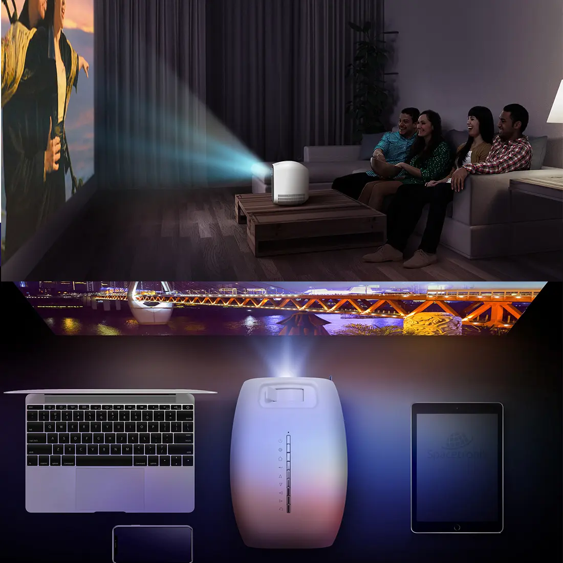 Projektor LED Kina domowego do Gier i Filmów 5000 lms 1920x1080 px Biały, Spacetronik D3000