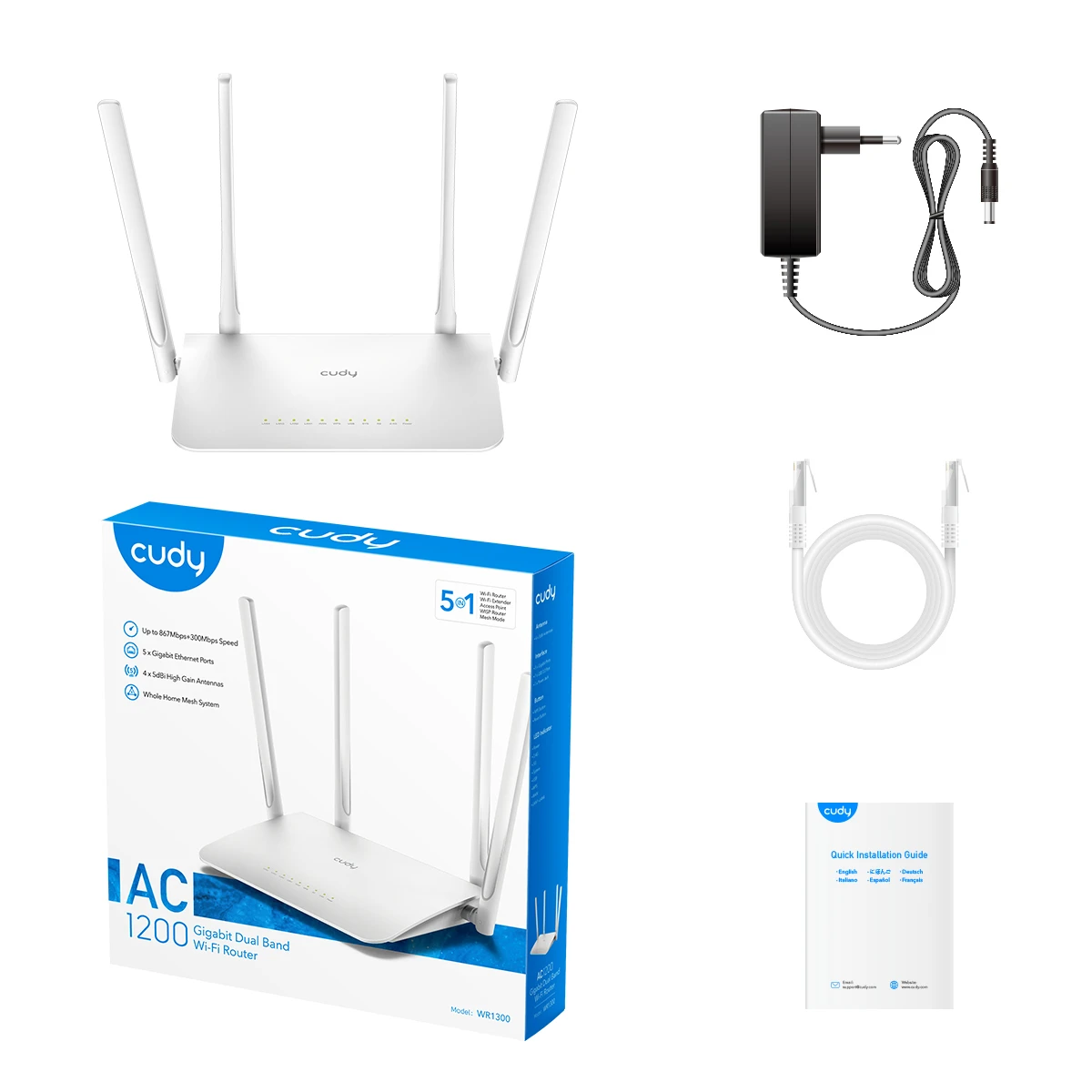 Router Mesh Repeater WISP Access Point 1200mb/s Open WRT VPN Dual Band 4x5dBi Cudy WR1300