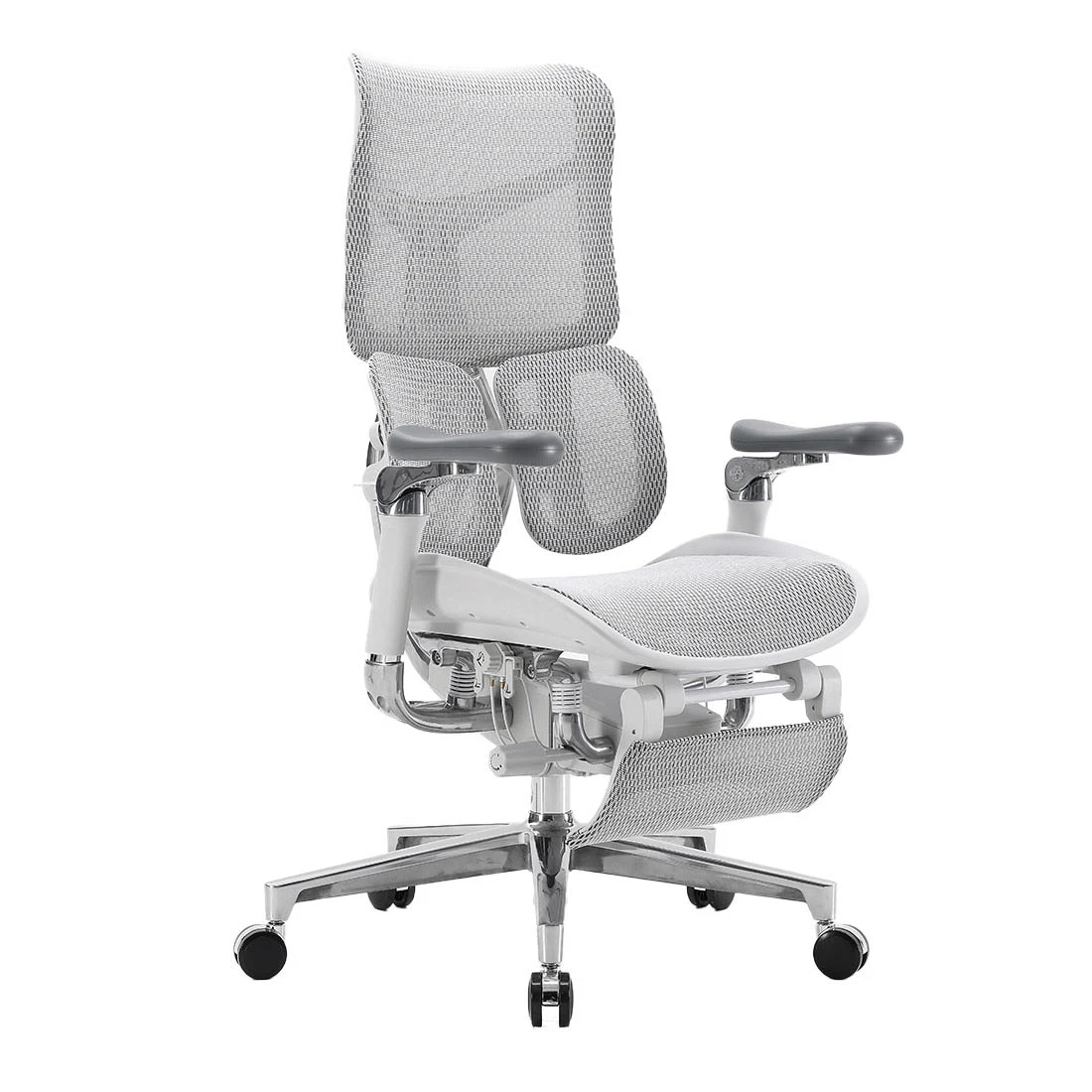 Rozkładany, szary fotel biurkowy do ergonomicznego biura Spacetronik SPRINGLE 66