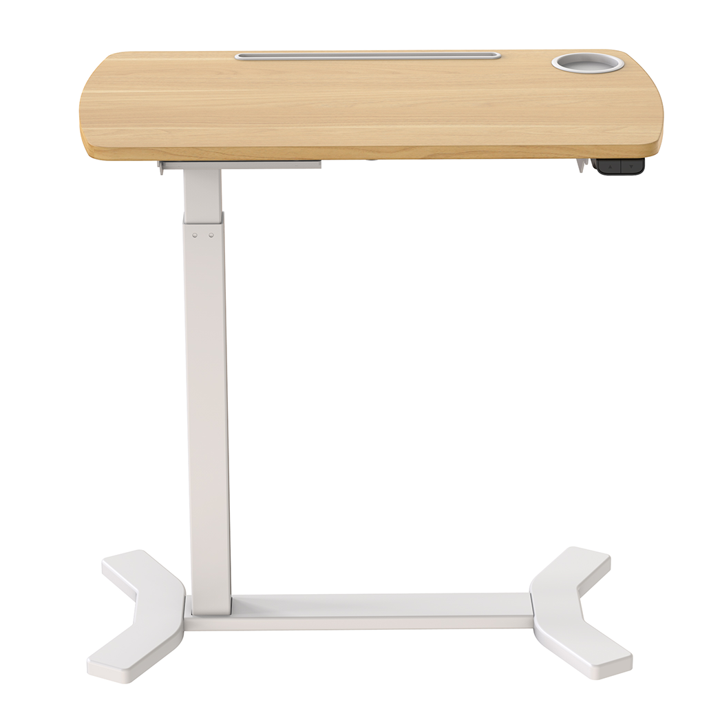 Elektryczny stolik regulowany na kółkach Spacetronik Buddy (biały + drewno)