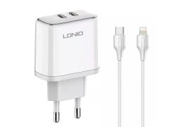 Szybka ładowarka 2x USB-C PD do telefonu 35W kabel USB-C / Lightning Szybkie Ładowanie LDNIO A2528C