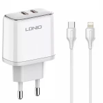 Szybka ładowarka 2x USB-C PD do telefonu 35W kabel USB-C / Lightning Szybkie Ładowanie LDNIO A2528C