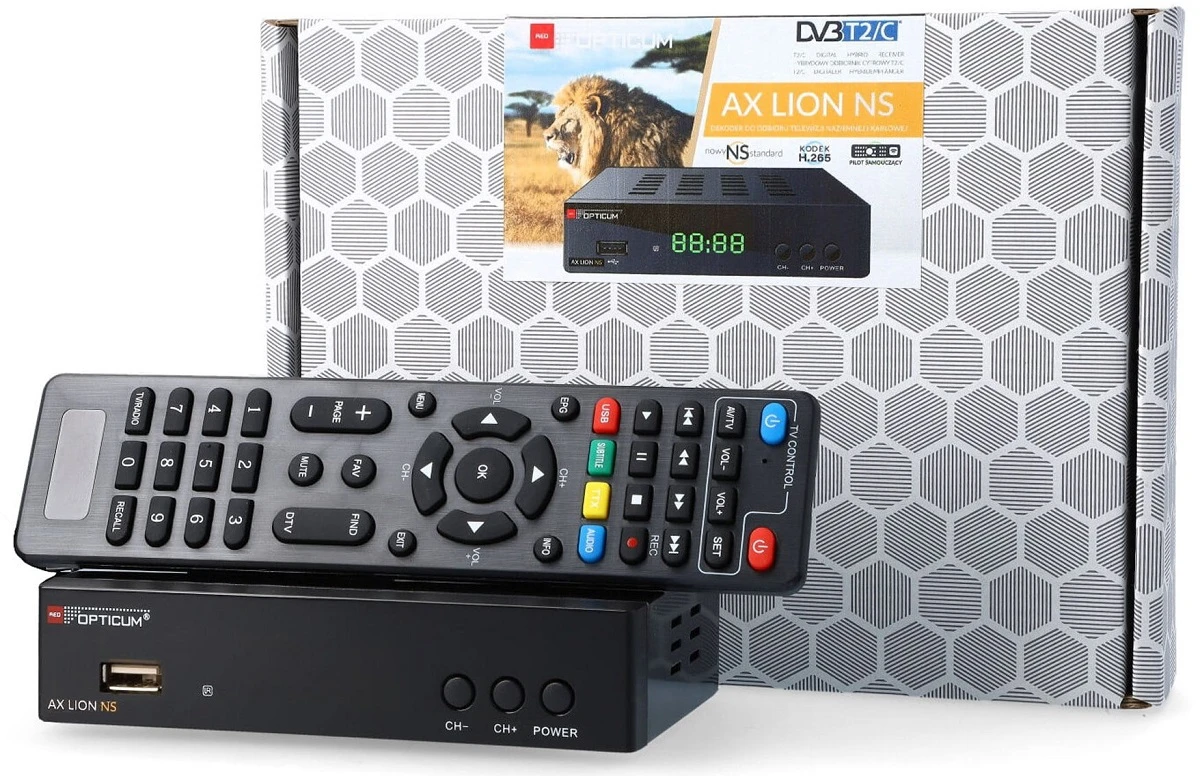 Tuner DVB-T2/C H.265 dekoder do odbioru telewizji naziemnej Opticum AX LION NS