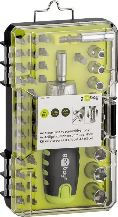 Wkrętak z grzechotką + bity ZESTAW 42-elementowy ORGANIZER Goobay