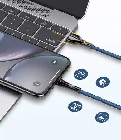 Kabel z diodą LED do szybkiego ładowania USB-A / USB-C 1m szary LS461C