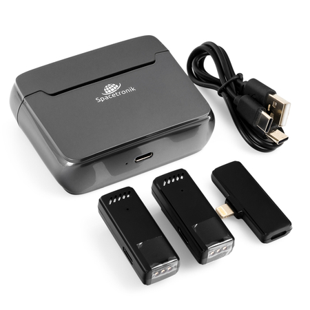 2x Bezprzewodowy mikrofon krawatowy z etui Apple Lightning IOS iPhone Spacetronik SPU-WM12L - zdjęcie 2