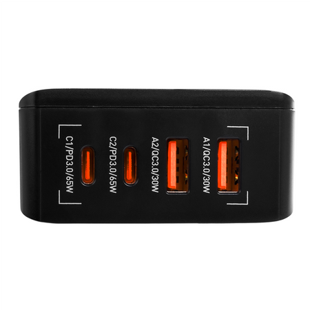 Ładowarka sieciowa GaN 65W, LED, PD QC3.0, 4-portowa Spacetronik SR100