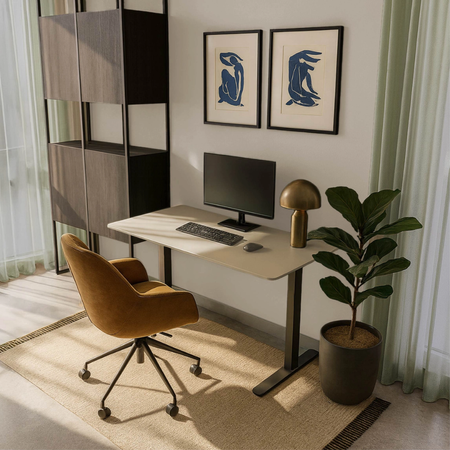 Stelaż elektryczny Spacetronik SPE-222OB Vegard + blat MDF premium złoty