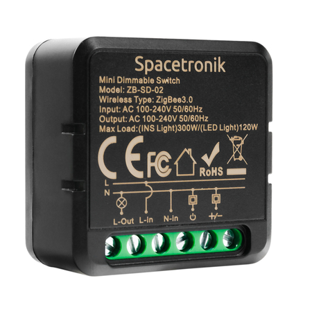 Dopuszkowy Mini przekaźnik włącznik światła switch Wi-Fi podwójny Smart Life Tuya Spacetronik sterownik SL-S2-02 Black