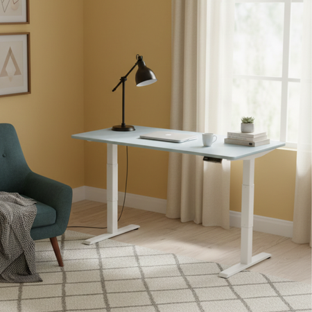 Elektryczne biurko regulowane dwusilnikowe z blatem MDF premium niebieski - zdjęcie 2