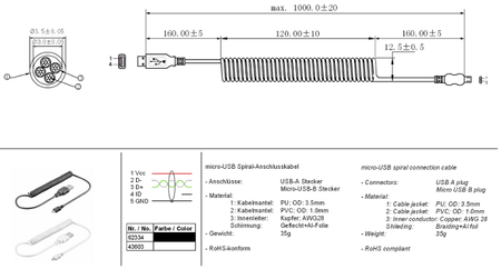 USB - microUSB Spiralkabel 40-100cm Goobay - zdjęcie 2
