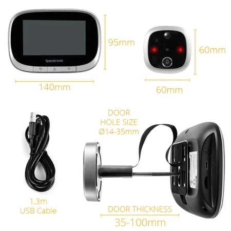 Inteligentny cyfrowy wizjer do drzwi  z kamerą WIFI i czujnikiem ruchu smart home Spacetronik SL-DB20 Smart Life Tuya OUTLET