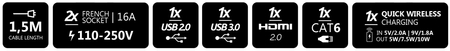 Gniazdo blatowe z ładowarką indukcyjną i mediaportem HDMI LAN USB Spacetronik SPS-S27S