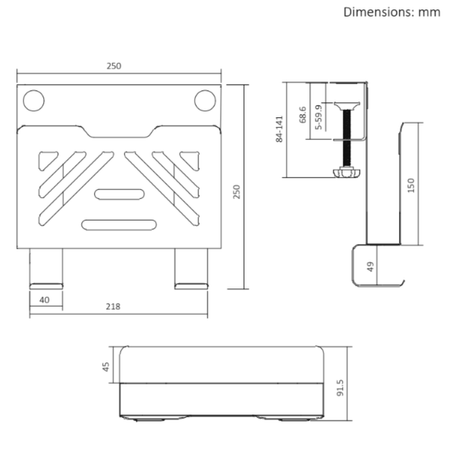 Boczny organizer do biurka na zacisk 25×25×9 cm z haczykami biały