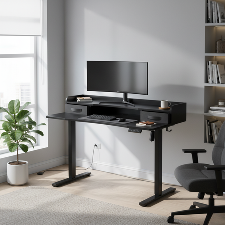 Kompaktowe Biurko Elektryczne z Szufladą i USB Spacetronik SPEF134BB - zdjęcie 2