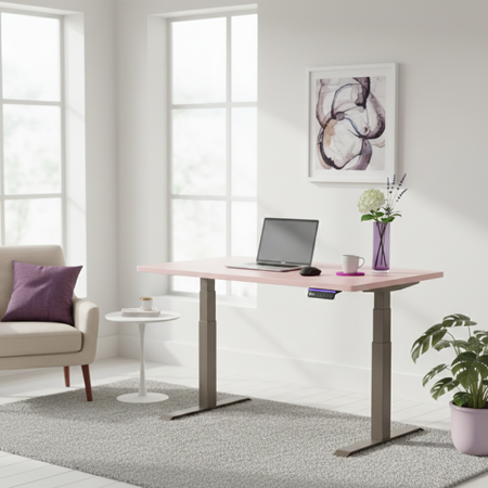 Biurko regulowane Vegard elektryczne dwusilnikowe MDF beżowo-różowe - zdjęcie 2