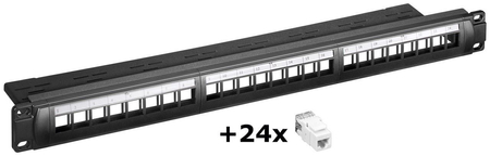 Panel Keystone 24-portowy STP Rack 19" + 24x Keystone CAT 6 UTP Goobay