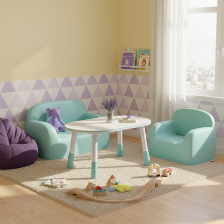 Zestaw mebli dziecięcych Spacetronik – stolik regulowany, sofa i fotelik niebieski