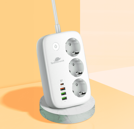 Inteligentna listwa zasilająca Spacetronik SL-PS27 z 3 AC 4 USB