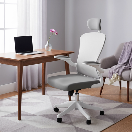 Zestaw do nowoczesnego biura: biurko elektryczne + fotel biały