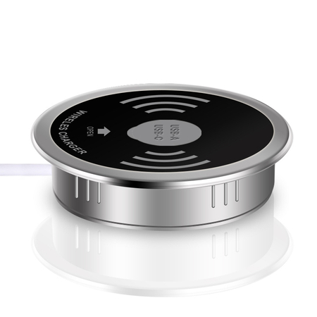 Bezprzewodowa ładowarka indukcyjna Spacetronik SPM-04 QI do montażu w blat stołu z szybkim ładowaniem 15W i portami USB-A i USB-C