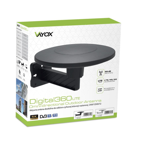 Antena panelowa VAYOX Digital360 Lite VA0039 VHF UHF czarna filtr LTE