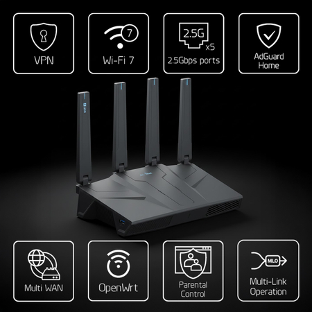 Router Wi-Fi 7 2.4/5 GHz VPN USB 3.0 GL.iNet Flint 3e