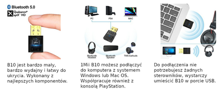B10 Nadajnik Audio Bluetooth 5.0 USB 1Mii aptX 20m