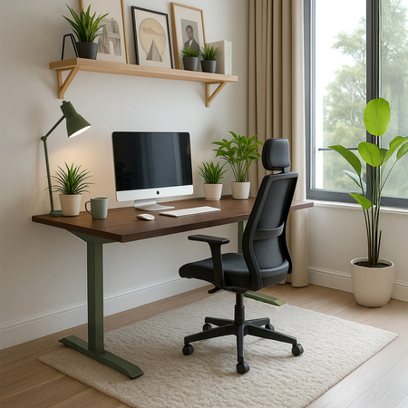 Biurko regulowane Vegard elektryczne dwusilnikowe MDF zielono-złote