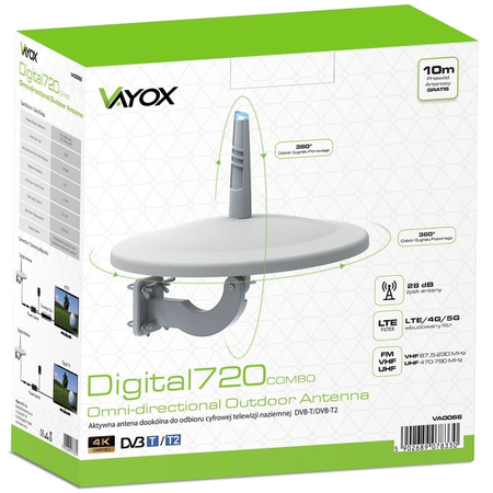 Antena dookólna VAYOX Digital720 VA0066 VHF UHF biała filtr LTE