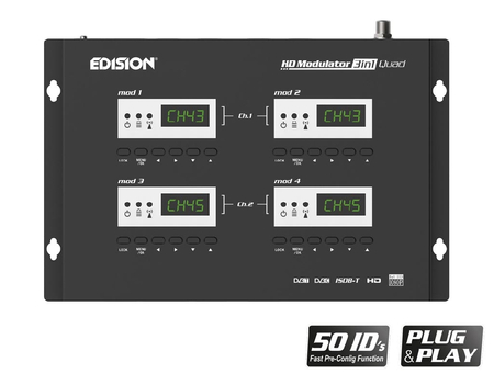 Modulator czterokanałowy 4x HDMI do 2x DVB-T/C/ISDB-T (2x MUX) EDISION 3w1 QUAD - zdjęcie 2