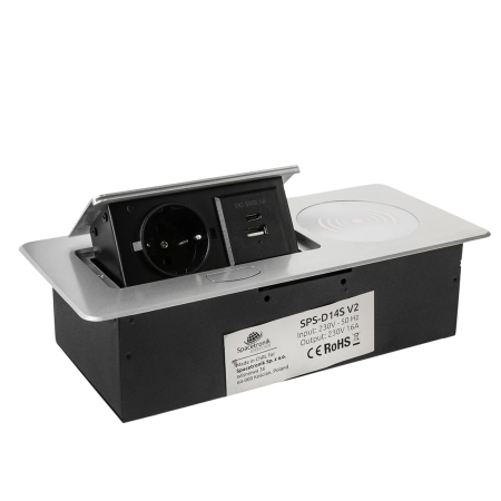 OUTLET Wpuszczane gniazdo meblowe Spacetronik SPS-D14S V2 z ładowarką indukcyjną
