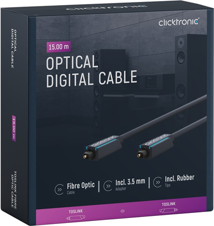 CLICKTRONIC Kabel optyczny Toslink T-T + adapter Jack 15m