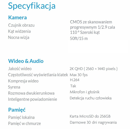 Bezprzewodowa kamera zewnętrzna z AI 2K z noktowizorem IP HOMEGUARD HGWOB-256