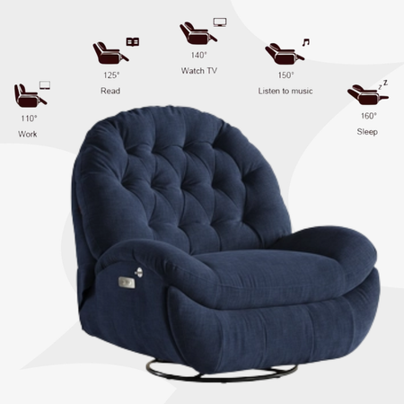 Zestaw wypoczynkowy fotel elektryczny Spacetronik Flax 04M niebieski + stolik regulowany