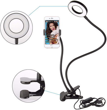 LED-Kosmetiklampe rund 9 cm Clip und Griff